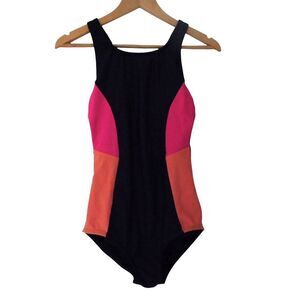 Lands End Swimsuit Sz XS 2 4 One‎ Piece Built in Bra Blue Pink Orange Colorblock